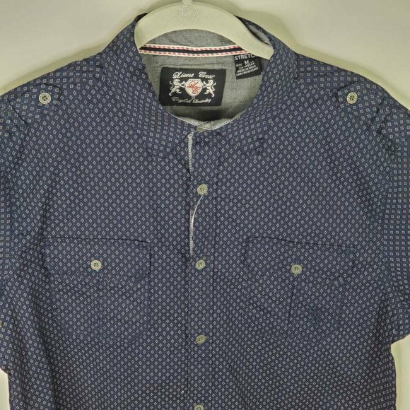 Lions Crest Mens Button Front Shirt Blue Geometric - Picture 3 of 7